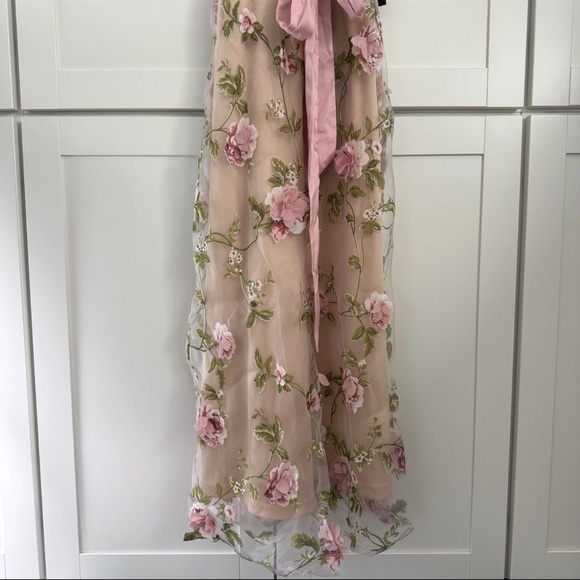 Lulu's Nude/Pink Floral Tie Strap Midi Dress Prom Wedding Guest Party Formal NEW - Picture 8 of 16